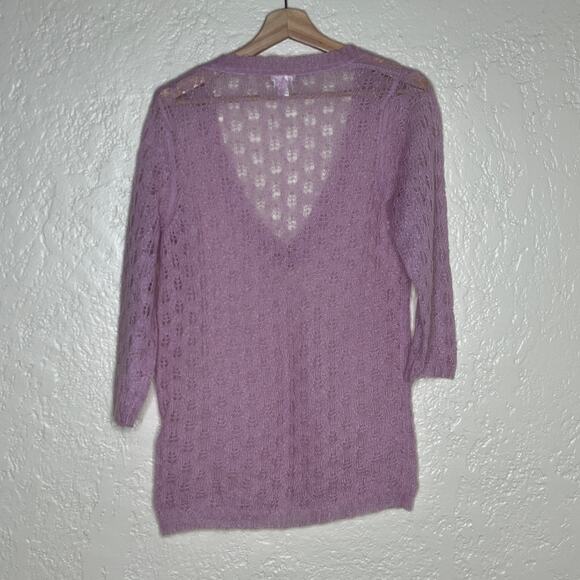 Old Navy Women’s Y2K Purple Open Knit Deep V-Neck Lightweight Sweater Size Large - Picture 3 of 6